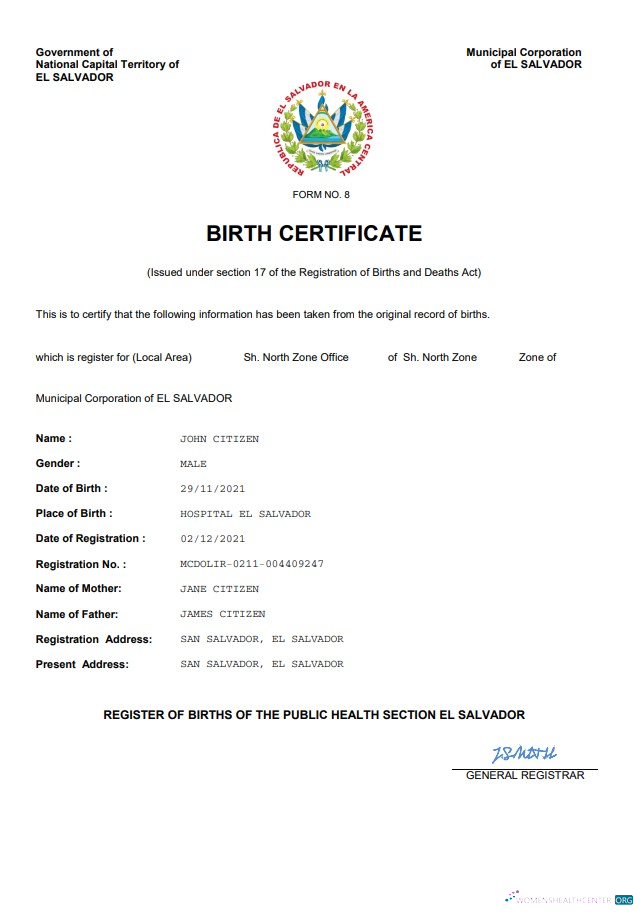 Download El Salvador vital record birth certificate Word and PDF template Photoshop template